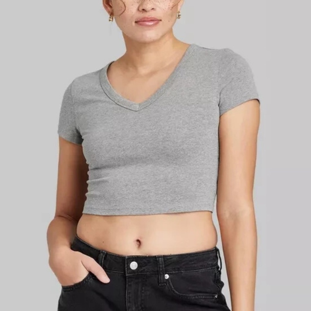 wild fable Gray V-Neck Cropped Tee 5